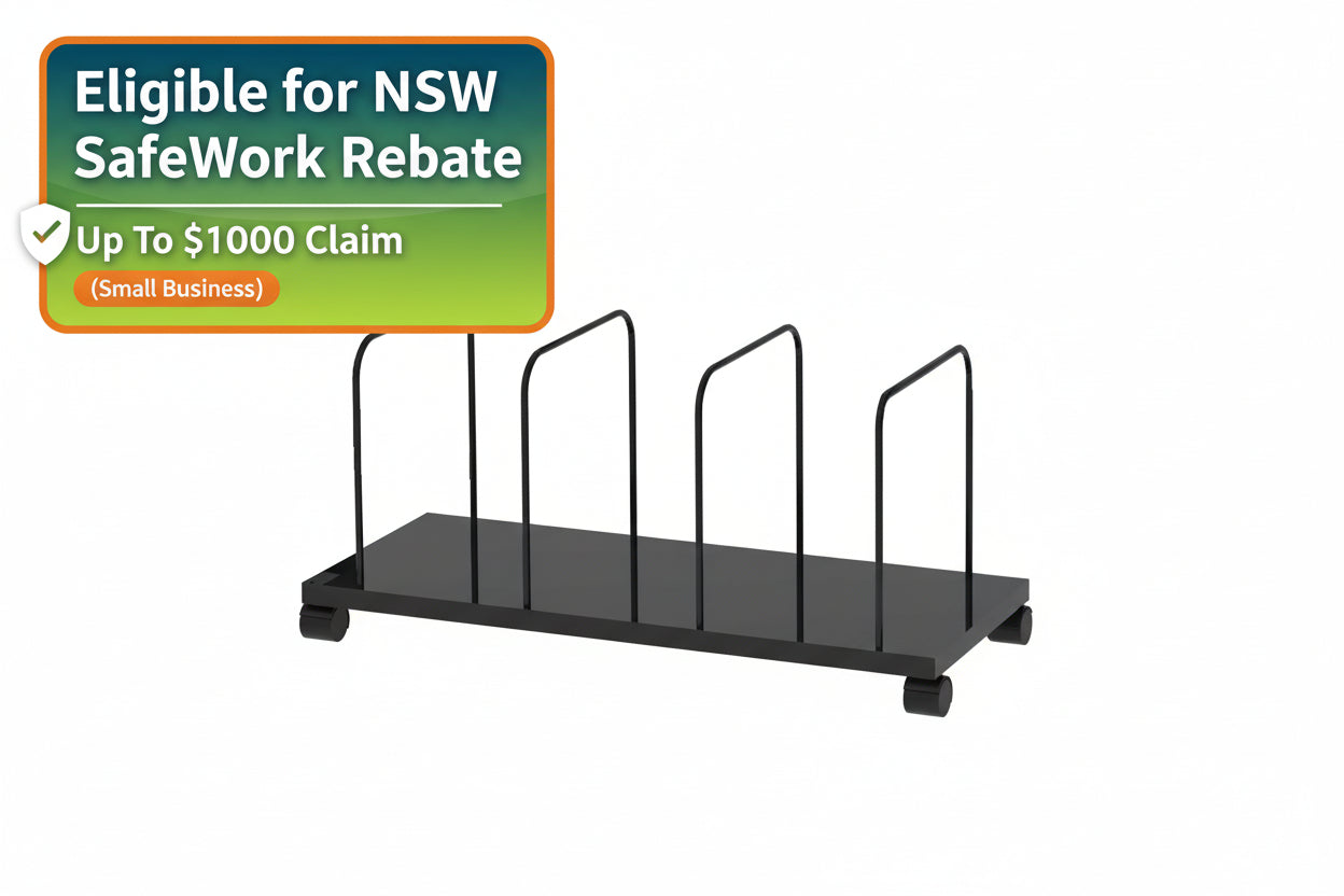 Cardboard trolley that fit underneath the packing station. Load your boxes flat and have it close to you when packing.