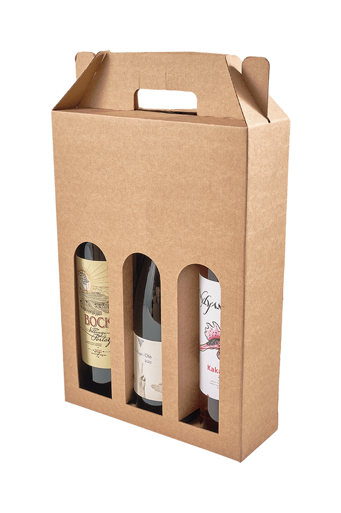 Wine Bottle Gift Box Brown for 3 bottles 78x240x340mm