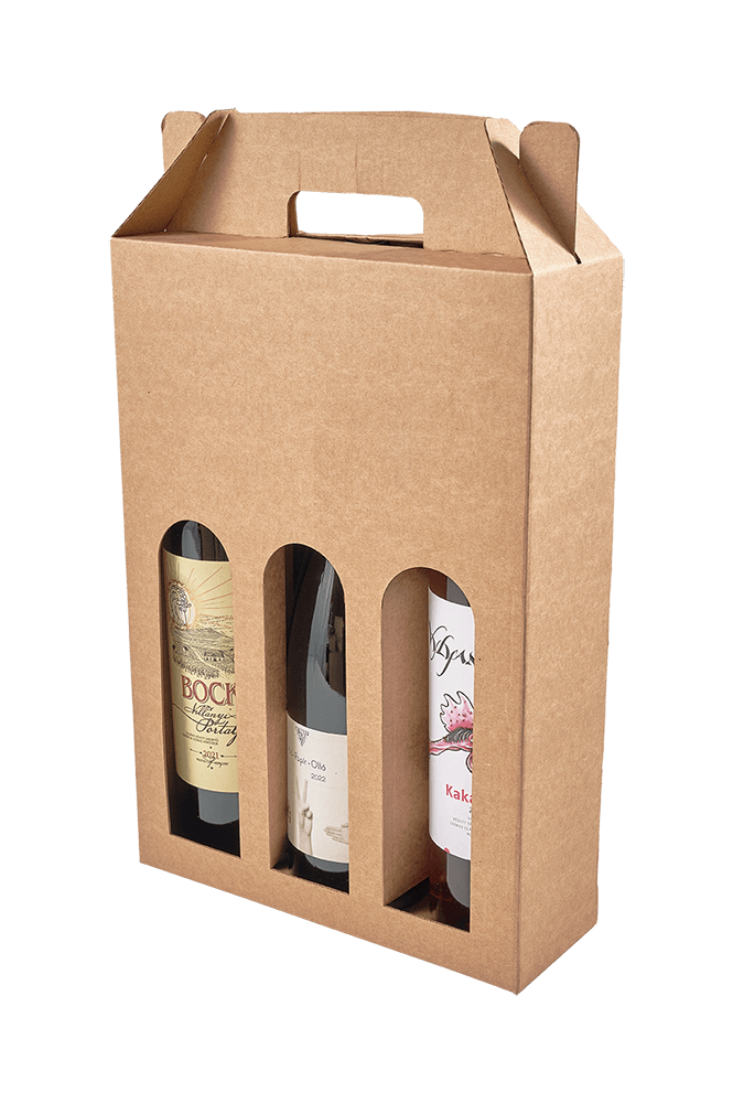 Wine Bottle Gift Box Brown for 3 bottles  78x240x340mm